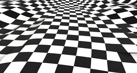 Fototapeta premium Chessboard optical illusion background. 3D black and white distortion, mesmerizing pattern