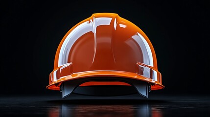 Bright orange construction helmet displayed prominently against a dark background, symbolizing safety