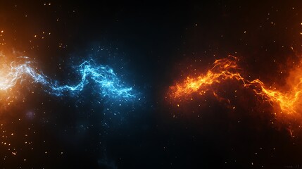 Lightning and Fire: Blue Lightning on the Left and Orange Flames on the Right for Dynamic Energy Designs