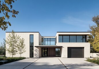 Modern White Brick House With Large Windows