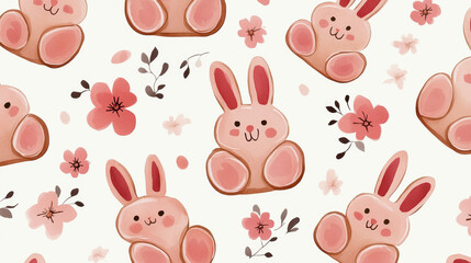 Obraz premium Cute Bunny Rabbit Watercolor Seamless Pattern