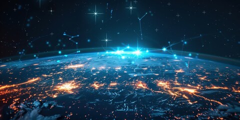 Obraz premium Global Network: Earth's Digital Embrace