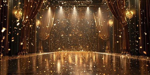 Obraz premium Golden Theatre Stage with Sparkling Confetti