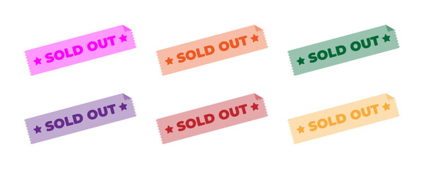 Sold out see-through collection set sticker label. Modern colorful vector illustration png transparent stamp template for poster, banner, promotion.