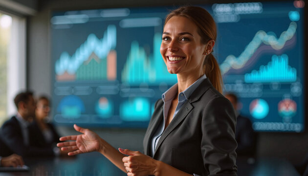 Confident Financial Presenter - Powered by Adobe