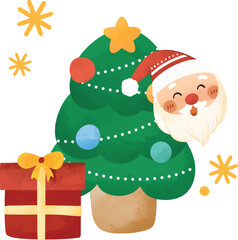 Christmas tree santa claus gift illustration