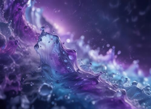 Vapourware-inspired background with wispy, translucent droplets in shades of blue and purple , droplets, liquid