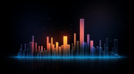 Fototapeta premium 3D isometric colorful gradient with glowing vertical lines, stars, and a soft bokeh effect, sleek design on a black background, ideal for digital presentations