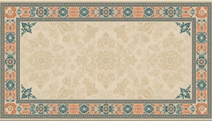 Obraz premium Antique Persian Rug Design with Intricate Floral Patterns and Symmetrical Border, High-Resolution Image