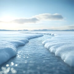 Obraz premium Icy River Path Through Snowy Landscape