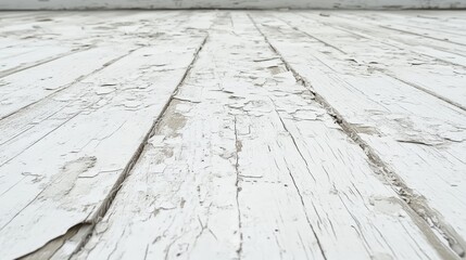 White wood floor with peeling paint