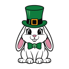 Cute St Patrick's Day Bunny With Green Hat And Bowtie Illustration