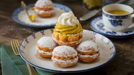 Pistachio cream and saffron-stuffed beignets