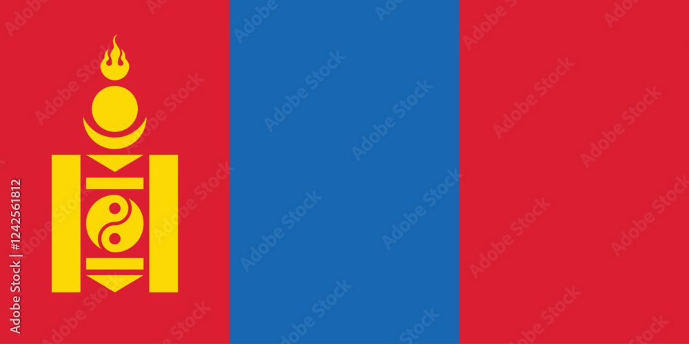Poster flag of mongolia. the official ratio. flag icon. standard color. standard size. a rectangular flag. 