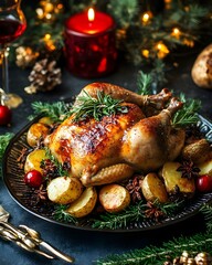 Delicious and appetizing! Roasted chicken with the aroma of fresh herbs and perfect roasted potatoes.