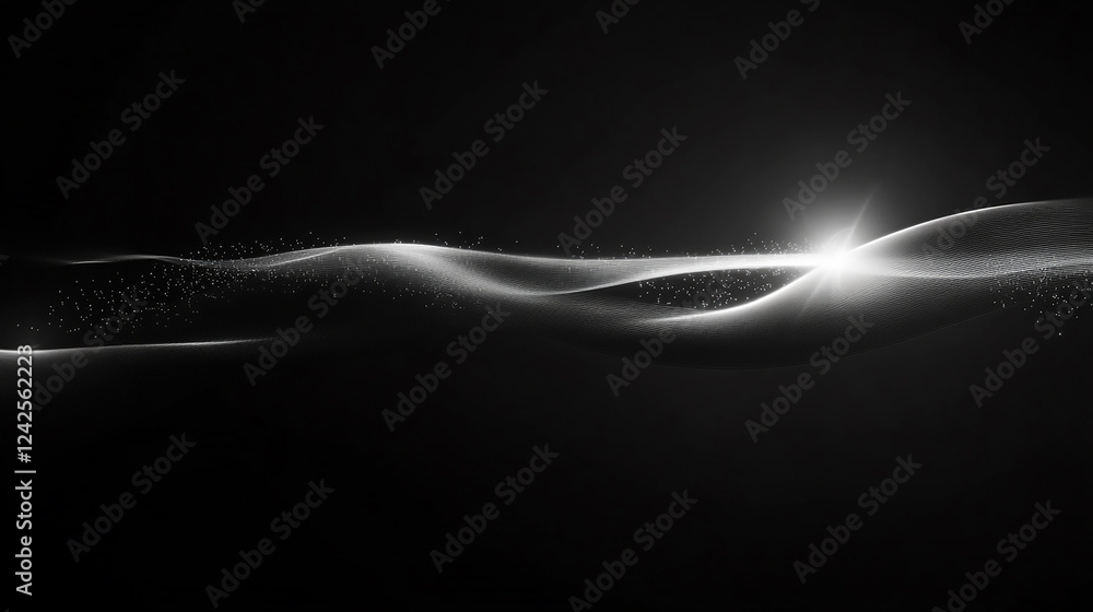 Poster abstract black and white wavy landscape with light source abstract light waves create a serene and m