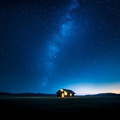 Illuminated House Under Starry Night Sky