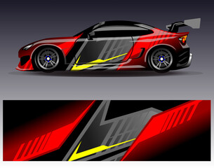 Fototapeta premium Car wrap design vector. Graphic abstract stripe racing background designs for vehicle, rally, race, adventure and car racing livery
