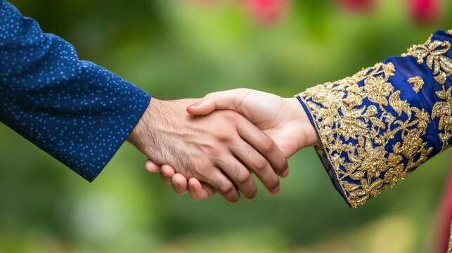 Hands couple Muslim give greeting during Ramadan and Eid Al Fitr celebration