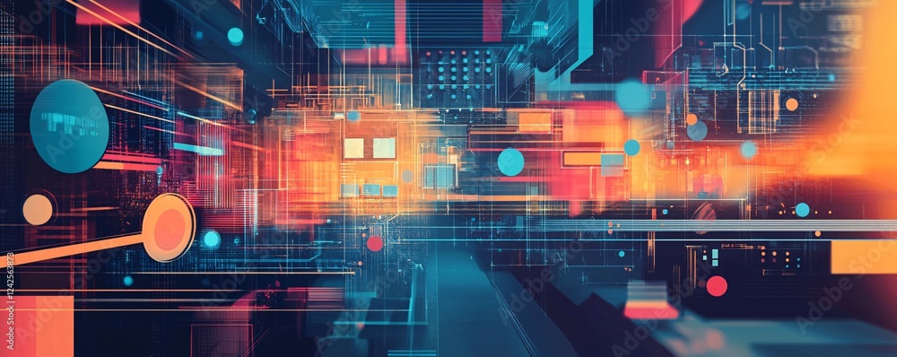 Aufkleber Digital cityscape is forming with glowing lines and shapes, evoking the concept of futuristic technology