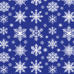 Seamless pattern with white snowflakes on blue background.
