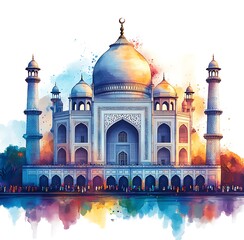 watercolor modern Ramadan design with mosque