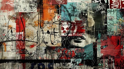 Obraz premium Grunge collage with urban textures, graffiti, and rebellious icons
