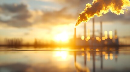 Obraz premium Industrial Pollution Sunset Reflection