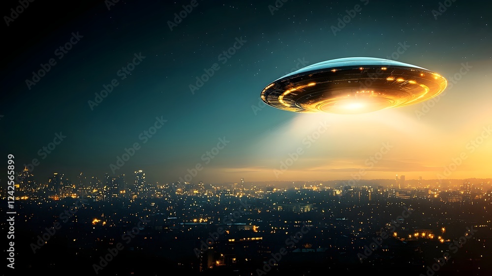 Poster blurred silhouette of a rapidly moving unidentified flying object possibly an alien spacecraft or fu