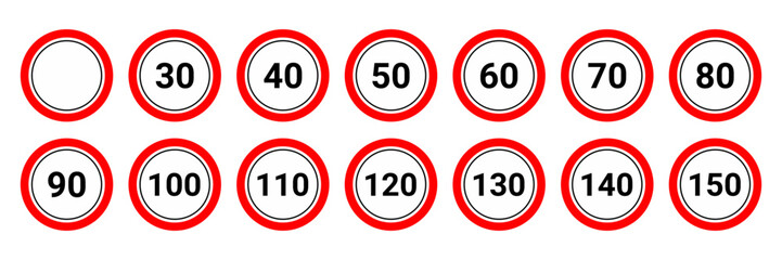  Speed limit icon set. Traffic sign