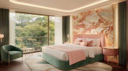 Serene Bedroom Design with Lush Green View
