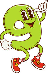 Groovy math number nine character. School math number cartoon cheerful character. Kids education digit isolated vector funny mascot or mathematics numeric symbol childish cute personage