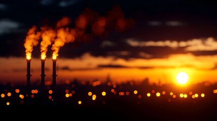 Fototapeta premium Industrial Smokestacks at Sunset