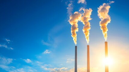 Fototapeta premium Industrial Smokestacks at Sunset