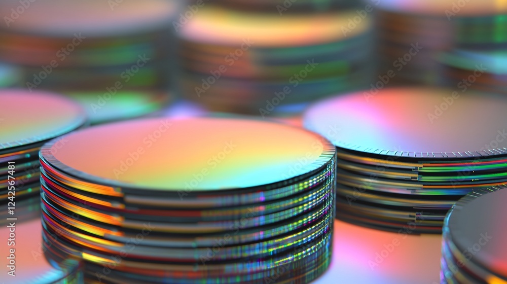 Aufkleber silicon wafers stacked to produce vibrant reflections symbolizing technological progress