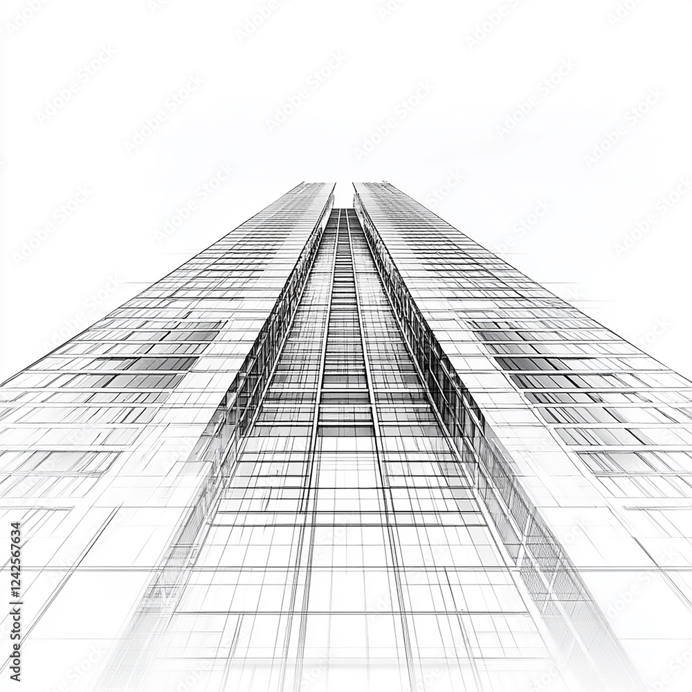Poster minimalist line drawing of modern architecture abstract architectural background