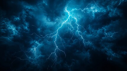 Intense Blue Lightning Storm at Night