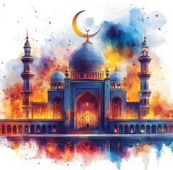 mosque shillouette under the moon