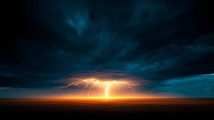 Obraz premium Intense Lightning Storm Over a Golden Field