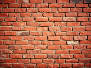 Obraz premium Wall composed of worn and weathered brick, featuring deep cracks and fissures, with a prominent red tone, cracked, textured surface, worn