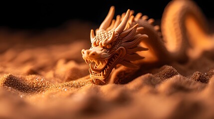 Fototapeta premium Intricate Golden Dragon Figurine in