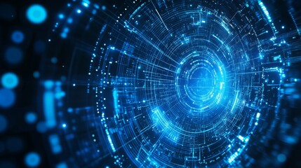 A vibrant blue digital vortex with intricate patterns, symbolizing technology, data flow, and futuristic concepts.