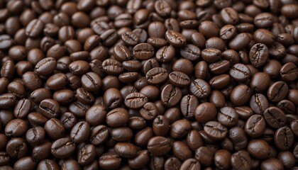 High-resolution close-up image of roasted arabica coffee beans, showing rich brown color and detailed surface texture, perfect for coffee packaging or website background.