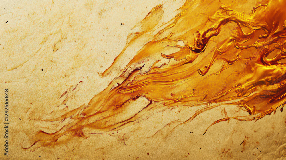 Poster close up of vibrant golden flame creating dramatic effect on textured surface, showcasing fluid move