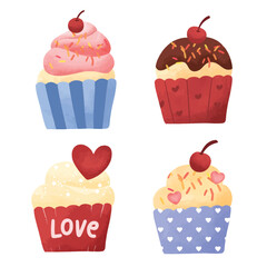 Cupcake hand drawn set of 4