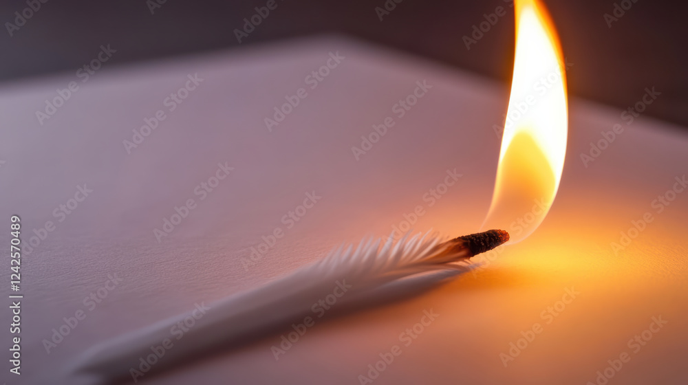 Poster close up of flame creating warm glow on feather and paper, symbolizing transformation and creativity