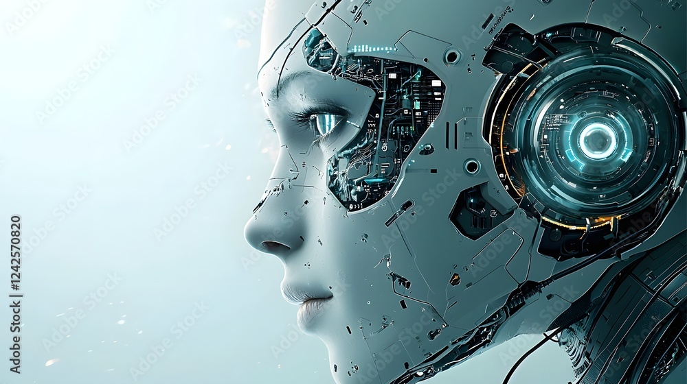 Poster Cyborg or figure hacking into an advanced alien spacecraft control system interface in a dark futuristic environment with the goal of disabling enemy ships