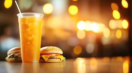 Juicy Cheeseburger and Iced Orange Drink