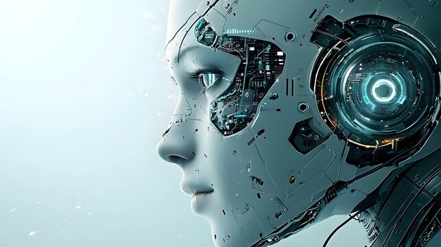 Cyborg or figure hacking into an advanced alien spacecraft control system interface in a dark futuristic environment with the goal of disabling enemy ships