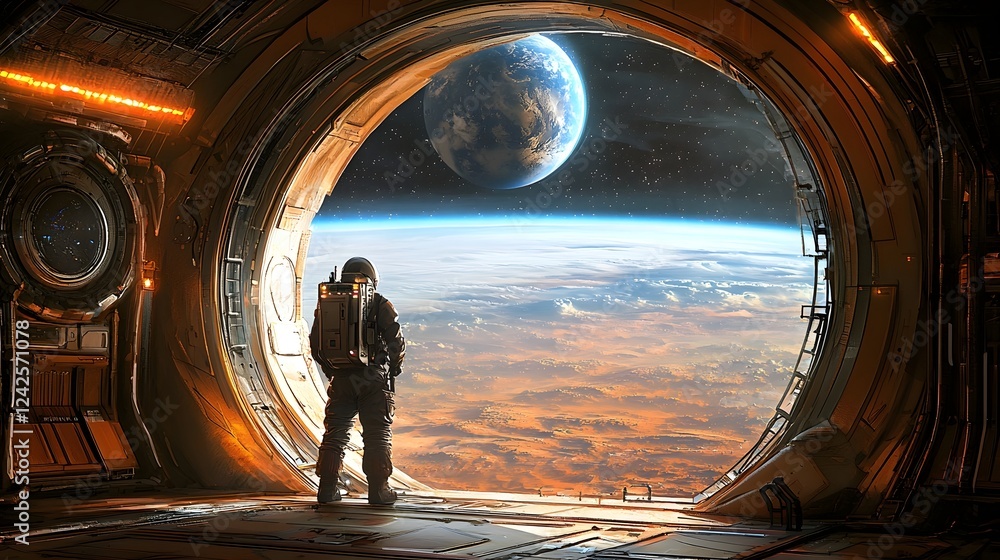 Poster desperate escape of humans from earth in massive colony spacecraft as they flee the planet during a 